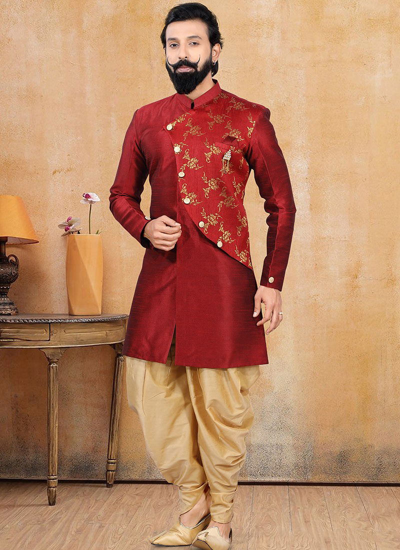 Red Jacquard Party Wear Indo Western Collection 1251